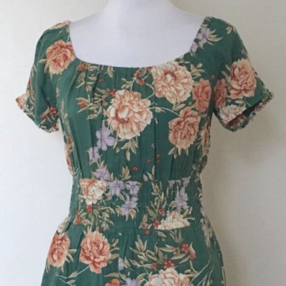 American Eagle Green Floral Romper M Off-Shoulder Cottagecore Boho Coquette‎ - Picture 3 of 13